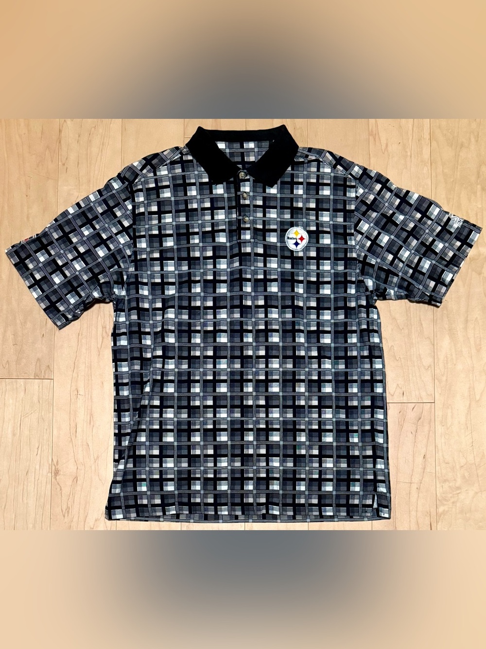 VTG STARTER NFL Pro Line Pittsburgh Steelers Polo Black White Geometric Men’s M
